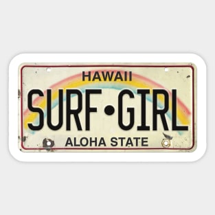 Vintage Hawaii License Plate SURF GIRL Sticker